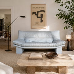 Vintage Nicoletti Italia Gray Leather Postmodern Loveseat, Italy, 1980s