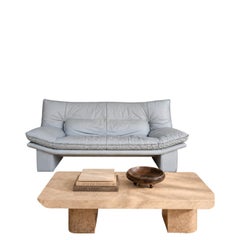 Vintage Nicoletti Italia Gray Leather Postmodern Loveseat, Italy, 1980s