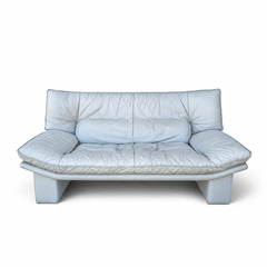 Vintage Nicoletti Italia Gray Leather Postmodern Loveseat, Italy, 1980s