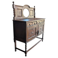 Antique Jacobean Revival Mirrored Buffet with Barley-Twist Legs