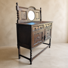 Antique Jacobean Revival Mirrored Buffet with Barley-Twist Legs