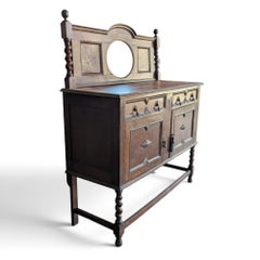 Antique Jacobean Revival Mirrored Buffet with Barley-Twist Legs