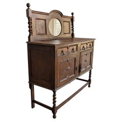 Antique Jacobean Revival Mirrored Buffet with Barley-Twist Legs
