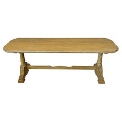 Vintage Butter Yellow Painted Trestle Sofa Table with Scalloped Top