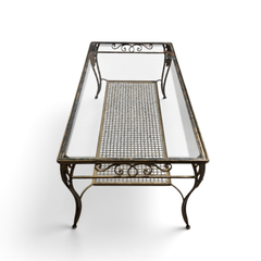 Late 20th Century Italianate-Style Scrollwork Metal and Glass Coffee Table