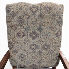Louis XIII-Style High-Back Wood Armchair with Tapestry Upholstery