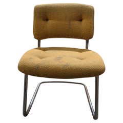1970s Steelcase Chrome Cantilever Side Chair, Custom Upholstery