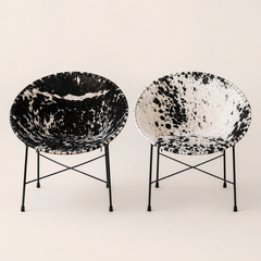 Contemporary Mexican Cowhide and Iron Lounge Chairs, Made-to-Order Pair