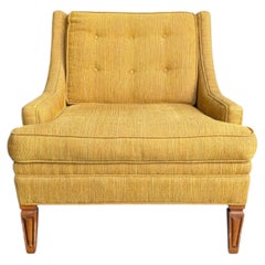 Vintage Mustard Upholstered Lounge Chair with Tapered Wood Legs