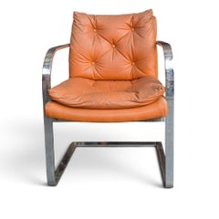 Vintage Chrome-Finish Steel Cantilever Lounge Chair in Orange Vinyl