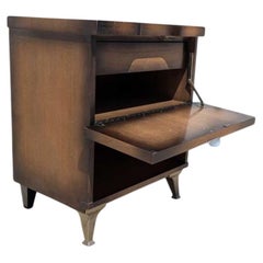 1950s Atomic Walnut Drop-Front Nightstand with Metal Legs