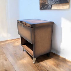 1950s Atomic Walnut Drop-Front Nightstand with Metal Legs