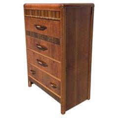 1930s Art Deco Waterfall Tallboy Dresser with Bird’s-Eye Maple