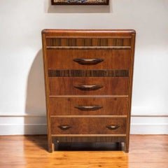 1930s Art Deco Waterfall Tallboy Dresser with Bird’s-Eye Maple