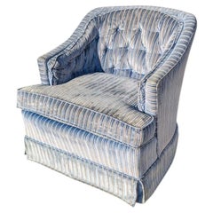 Vintage Blue Striped Velvet Swivel Lounge Chair, Late 20th Century