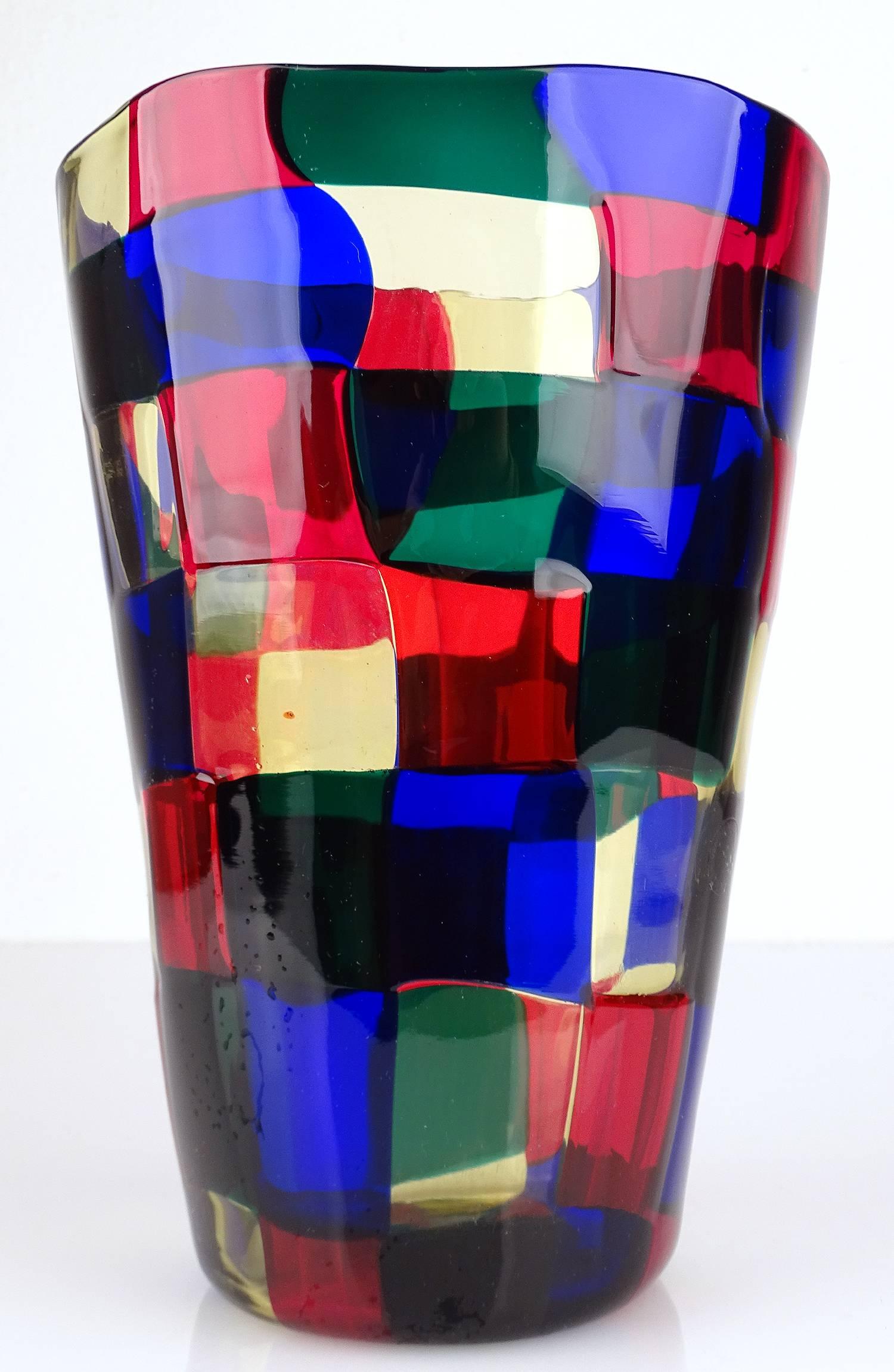 Mid-Century Modern Murano Glass Pezzato Vase by Fulvio Bianconi for Venini