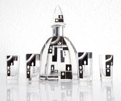 Art Deco Modernist Karl Palda Bohemian Crystal Decanter Glass Set
