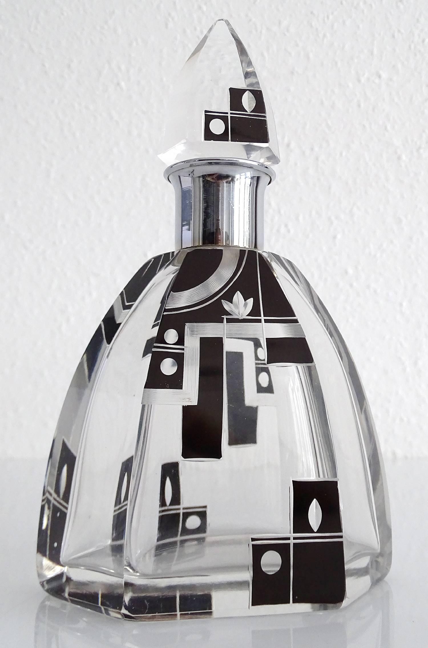 Art Deco Modernist Karl Palda Bohemian Crystal Decanter Glass Set In Excellent Condition In Bremen, DE