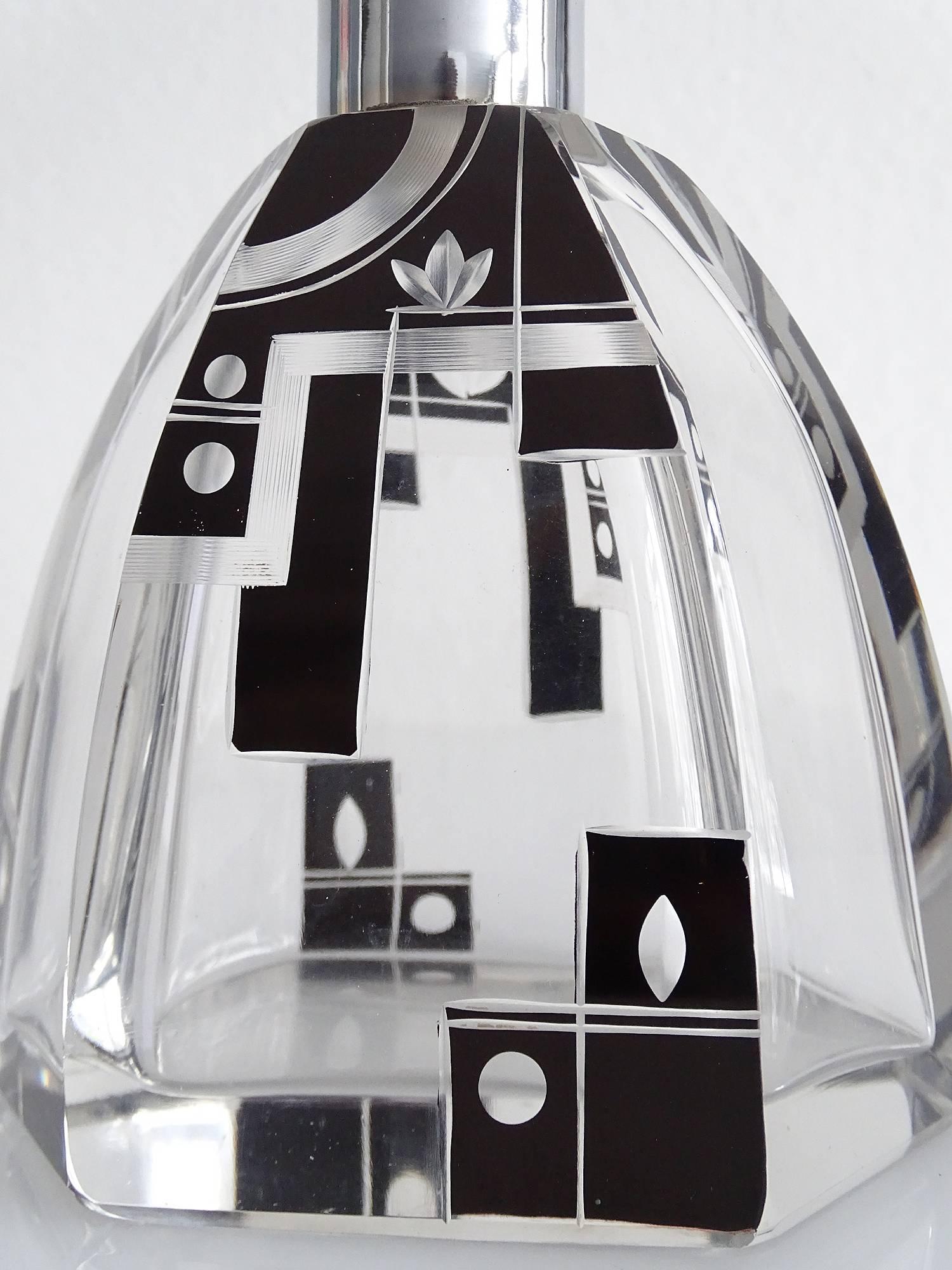 Art Deco Modernist Karl Palda Bohemian Crystal Decanter Glass Set 3