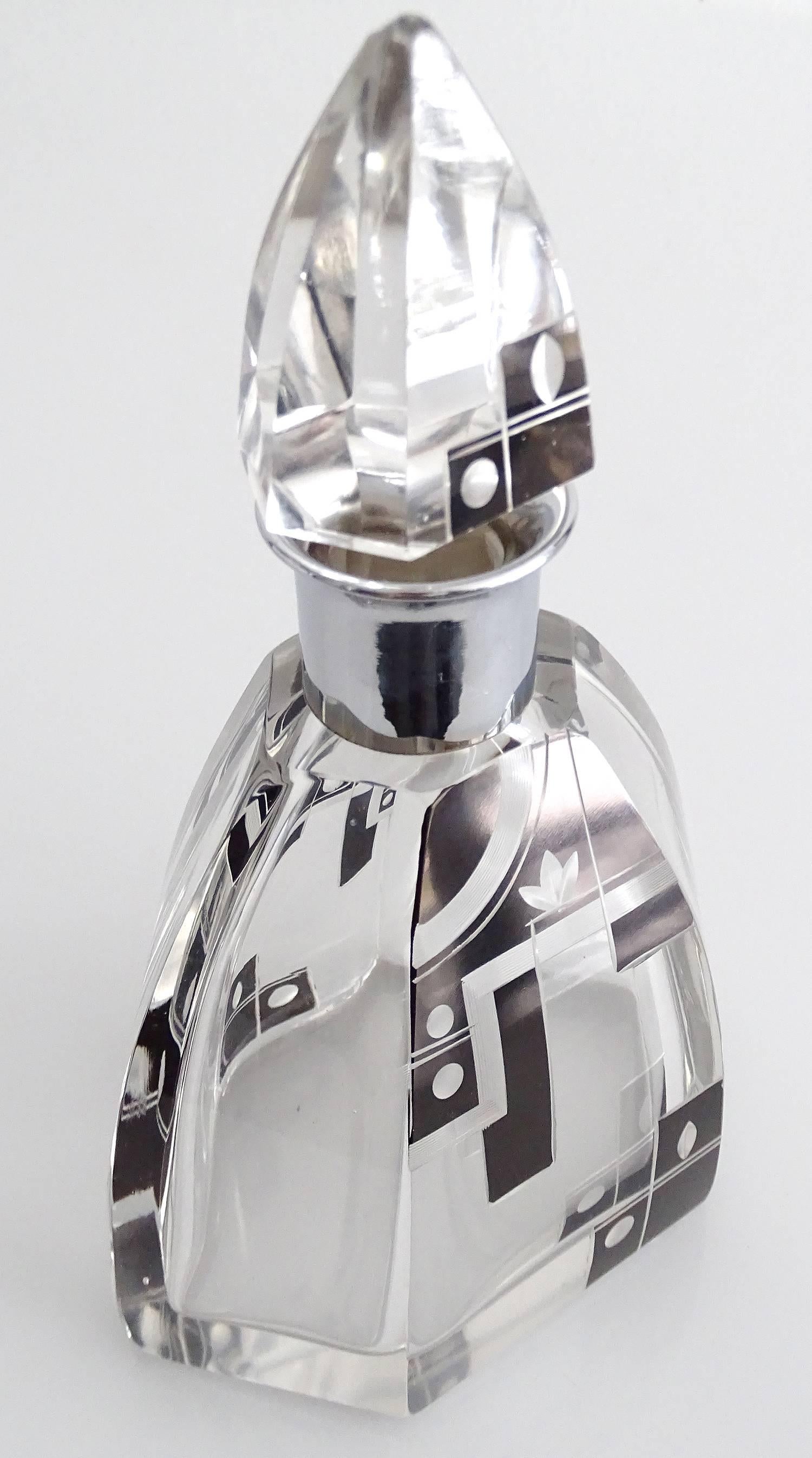 Art Deco Modernist Karl Palda Bohemian Crystal Decanter Glass Set 4