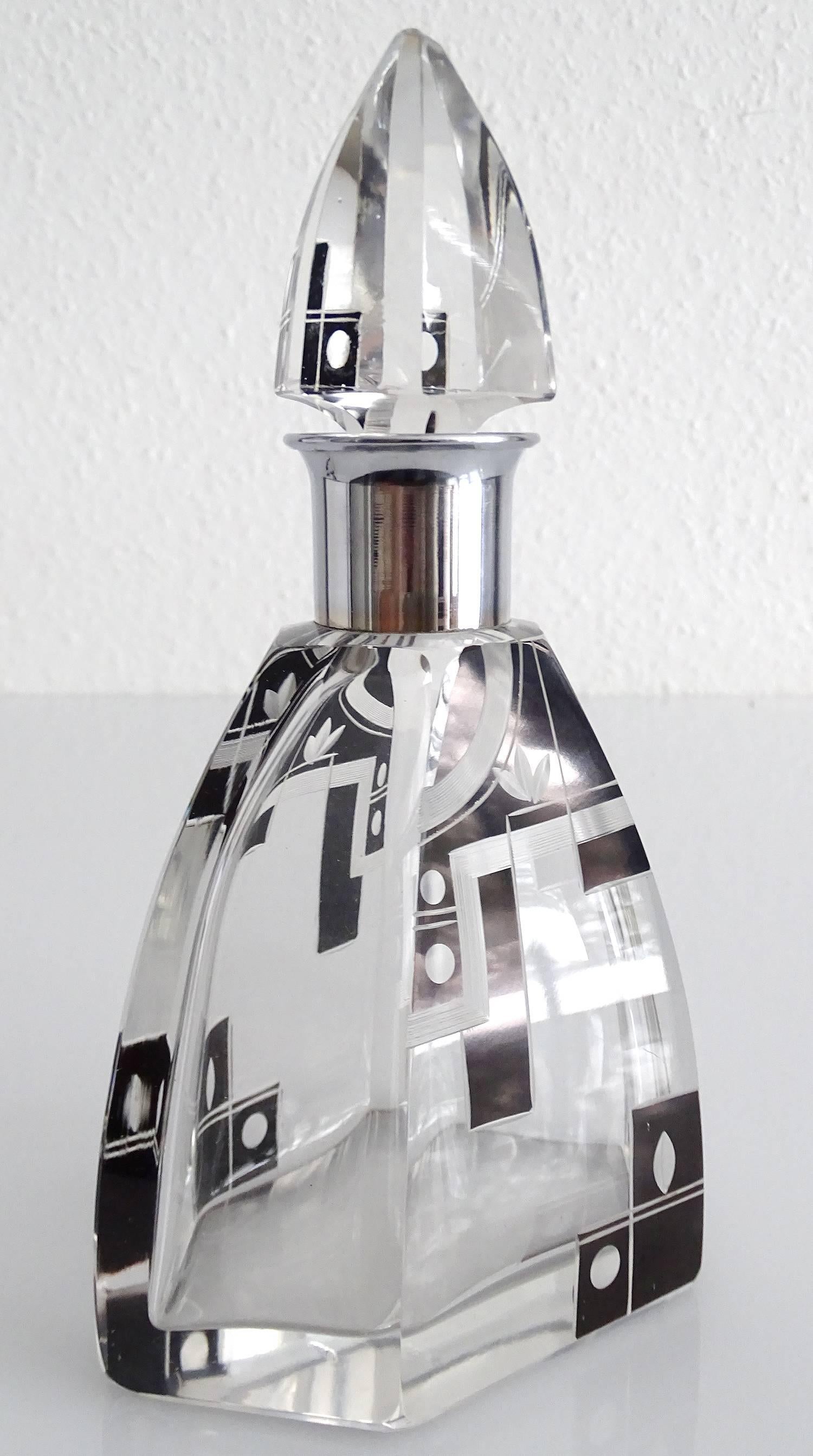 Art Deco Modernist Karl Palda Bohemian Crystal Decanter Glass Set 5