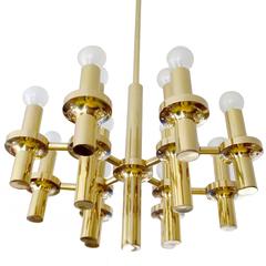 Mid-Century Chandelier, Sciolari Style, 1960s Modernist Brass Pendant Light 7