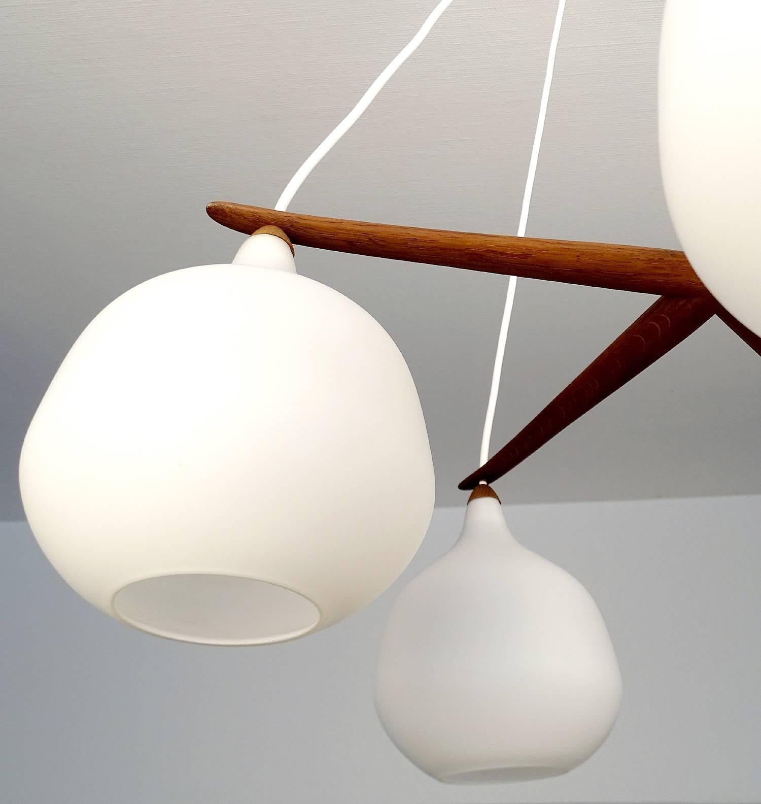  Luxus Chandelier by Uno & Osten Kristiansson Glass Globes Lamp Danish Modern 2