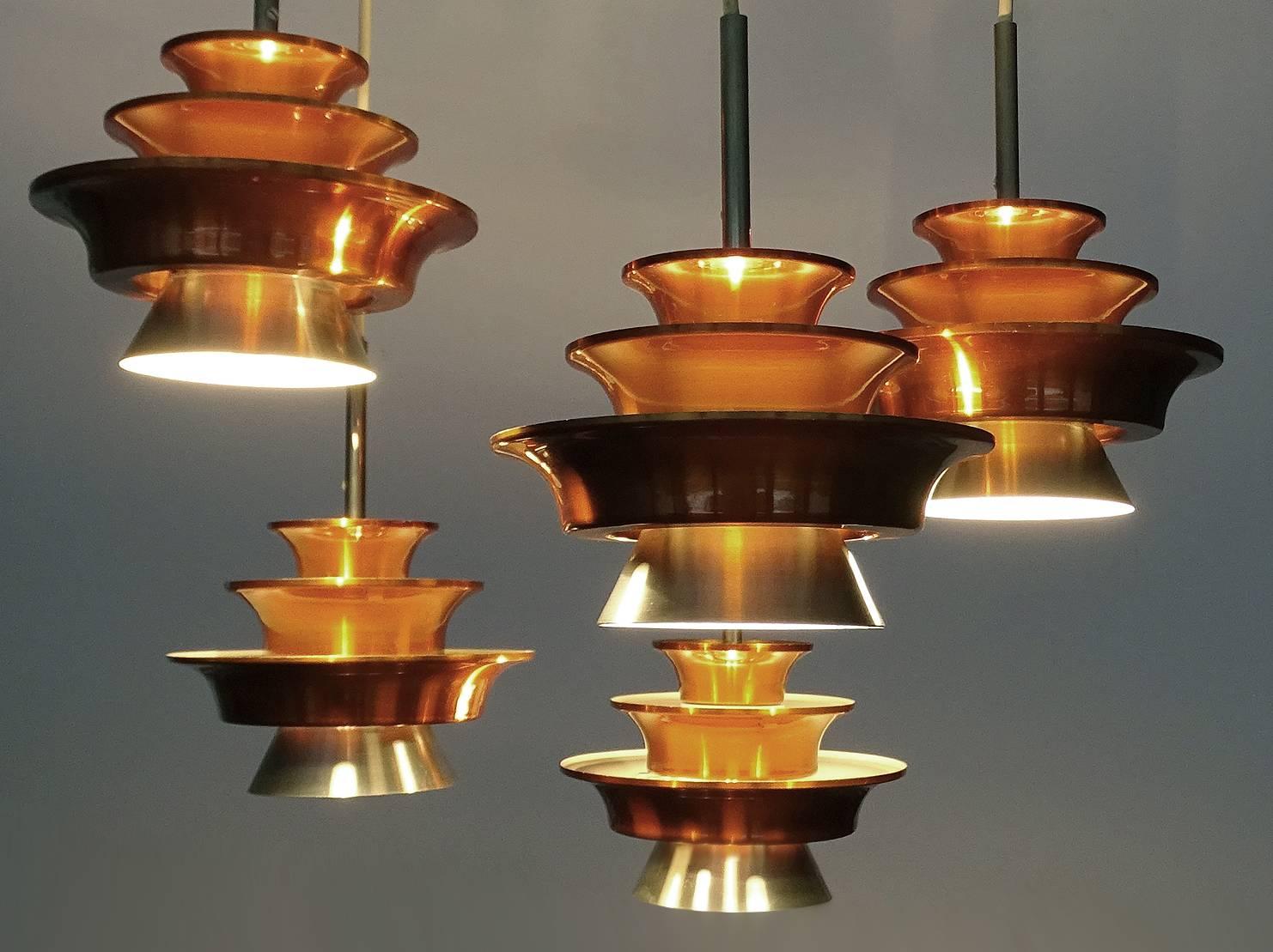  Danish Modern Lyfa Copper Chandelier, 1970s Modernist Cascade Pendant Light 1