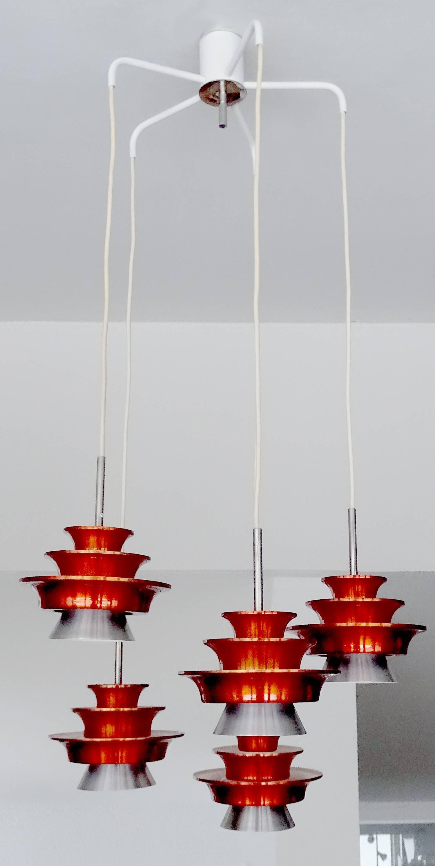 Mid-Century Modern  Danish Modern Lyfa Copper Chandelier, 1970s Modernist Cascade Pendant Light