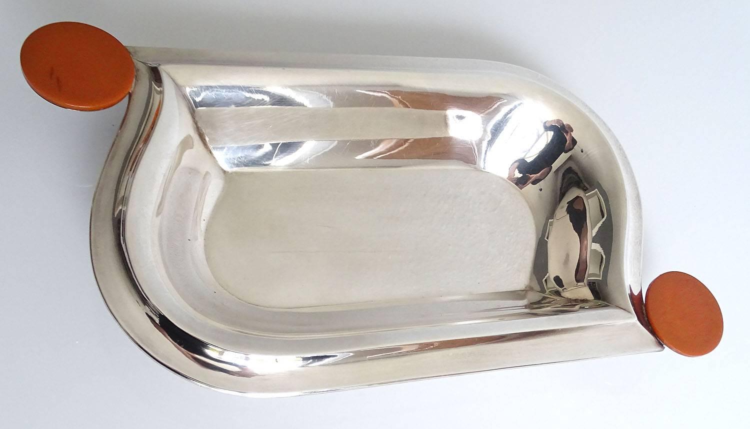 Art Deco Tray Vide Poche, Silver Plate & Catalin, 1930s Modernist Design 1