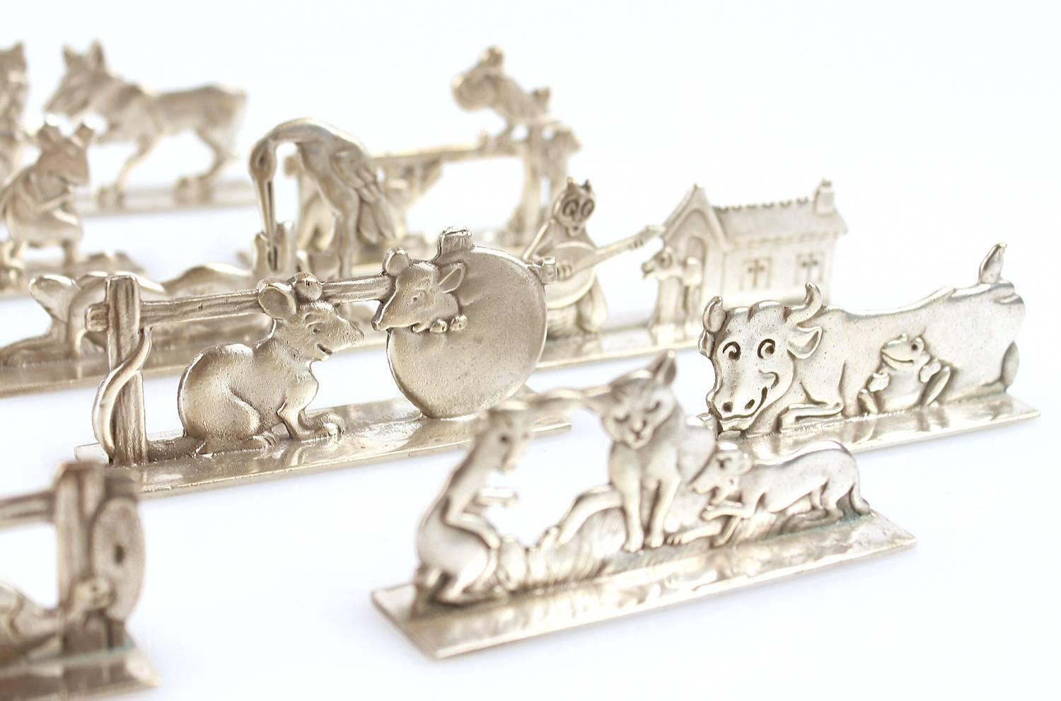 Mid-20th Century Set of 12 French Art Deco Benjamin Rabier Animal Figurine Knife Rests