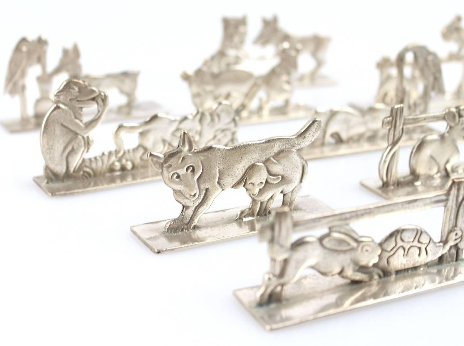 Set of 12 French Art Deco Benjamin Rabier Animal Figurine Knife Rests In Good Condition In Bremen, DE