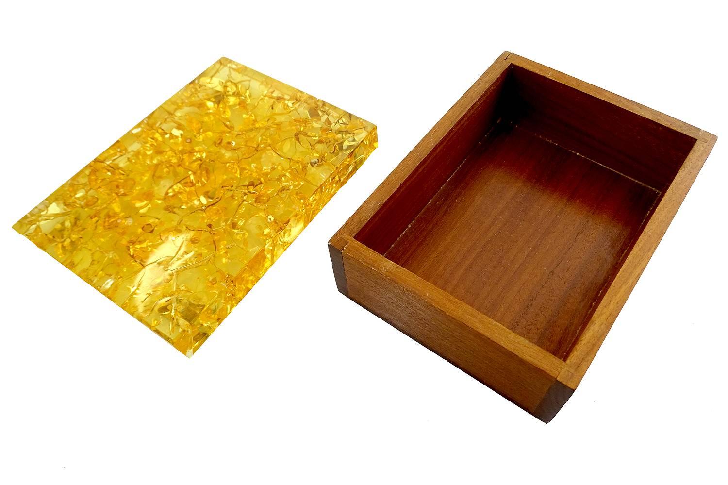 Mid-20th Century French MidCentury  Fractal Resin & Teak Box Case, 1960s Modernist Design