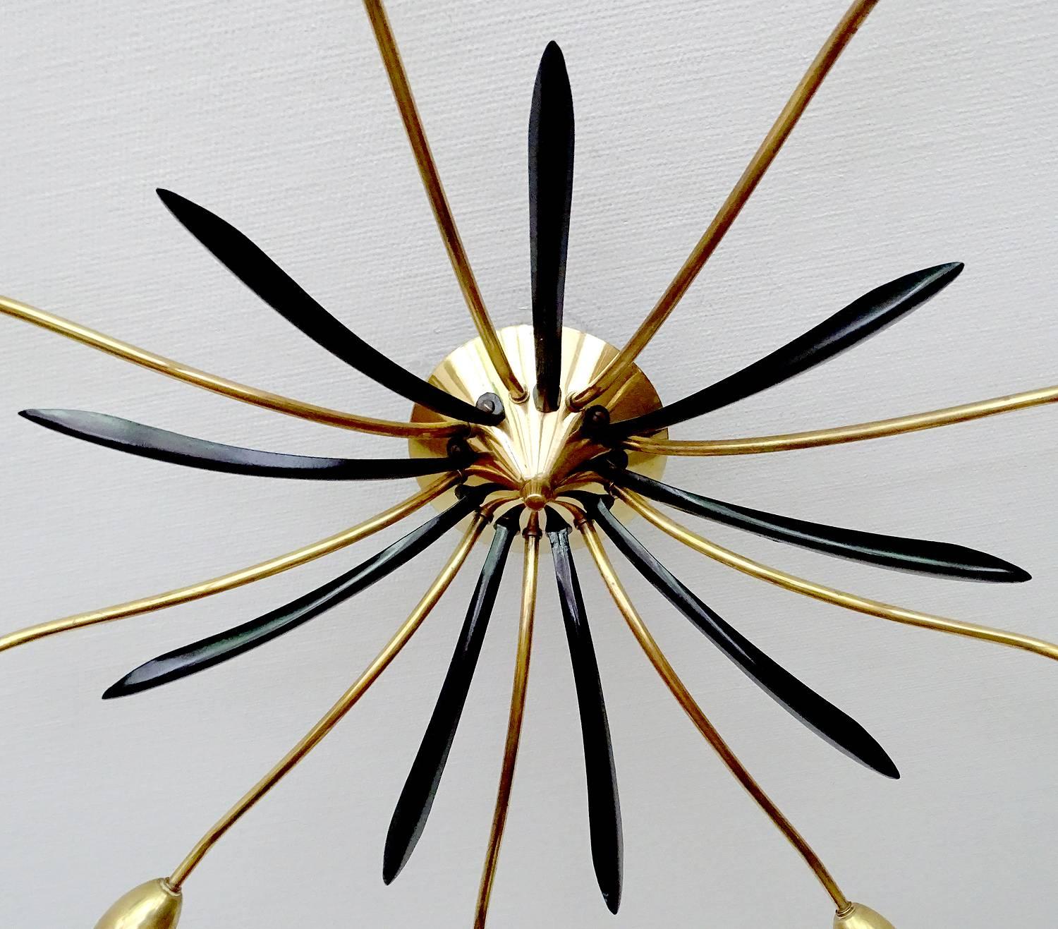 Mid-Century Sunburst Flush Mount Light Brass Ceiling Fixture 1