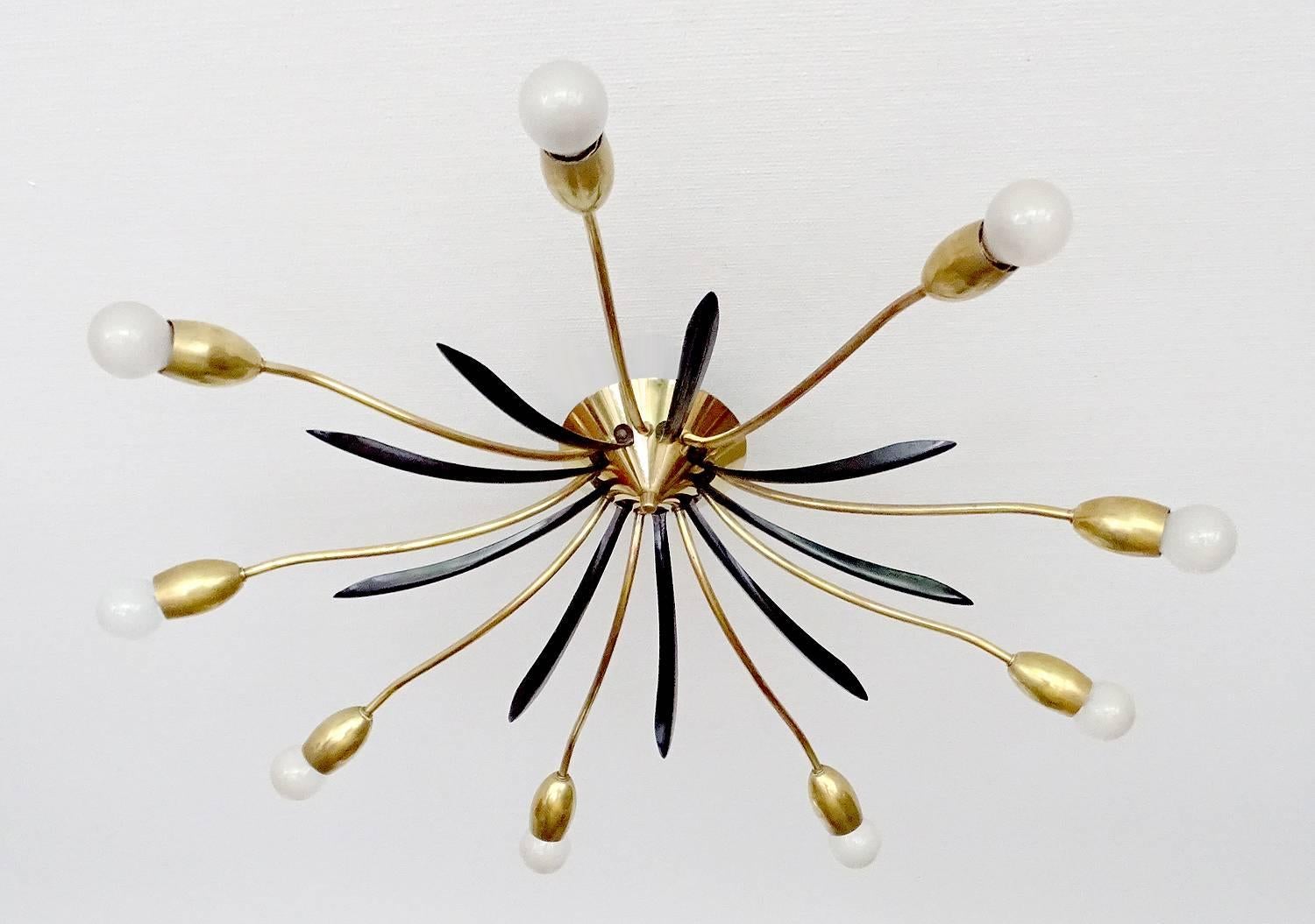 Mid-Century Modern Mid-Century Sunburst Flush Mount Light Brass Ceiling Fixture