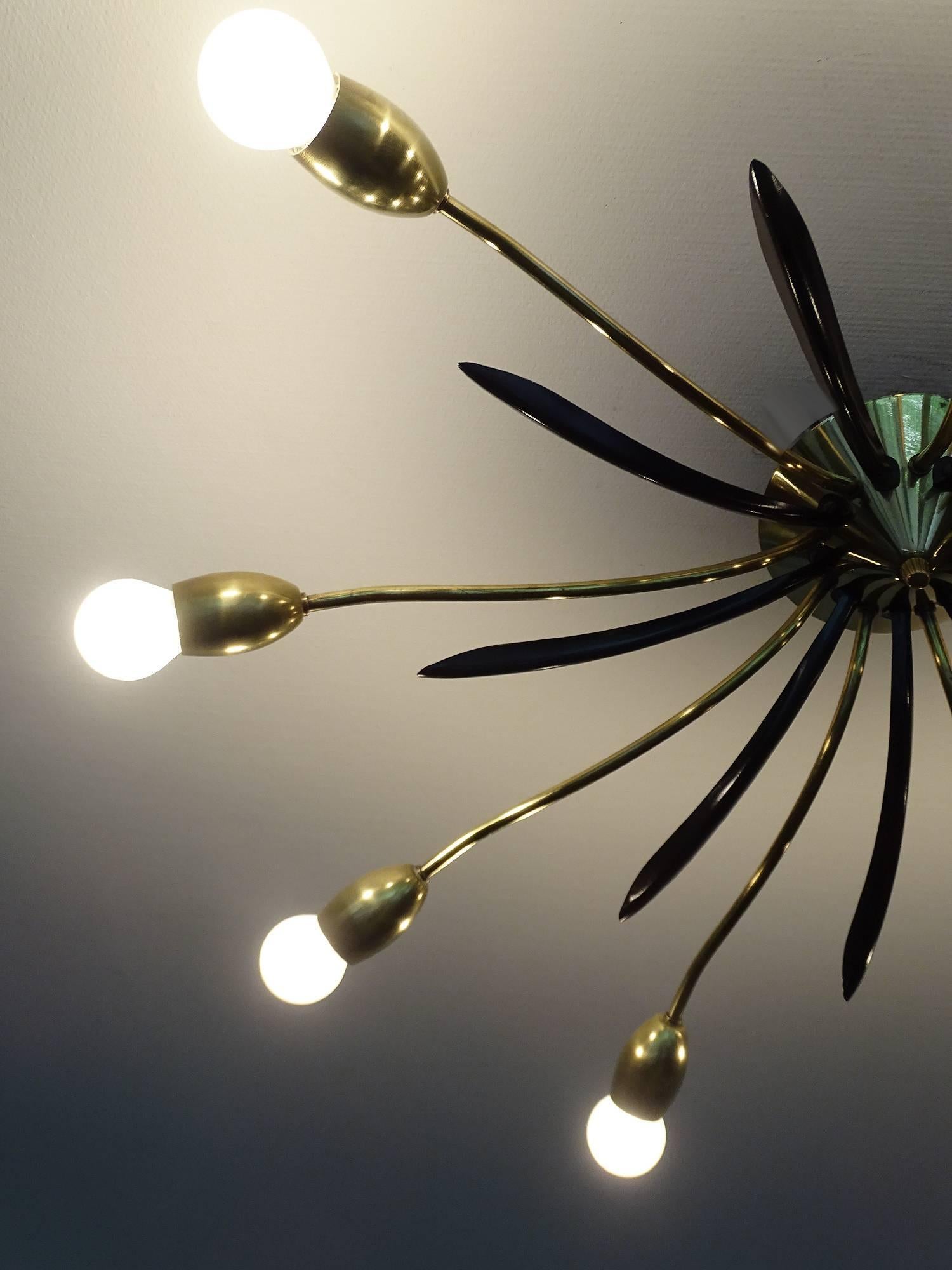 Mid-Century Sunburst Flush Mount Light Brass Ceiling Fixture 2