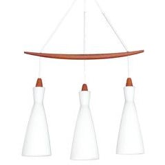 Large Linear Luxus Glass & Teak Chandelier, 1960s Danish Modern Design Pendant 2