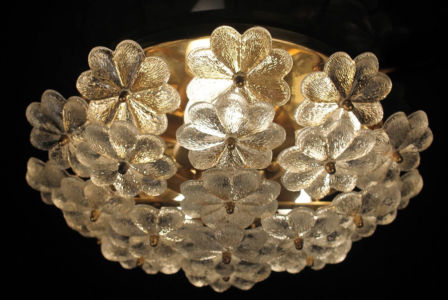 Mid-20th Century  Palme Sconce Flush Light, Glass Flowers, 1960s  For Sale