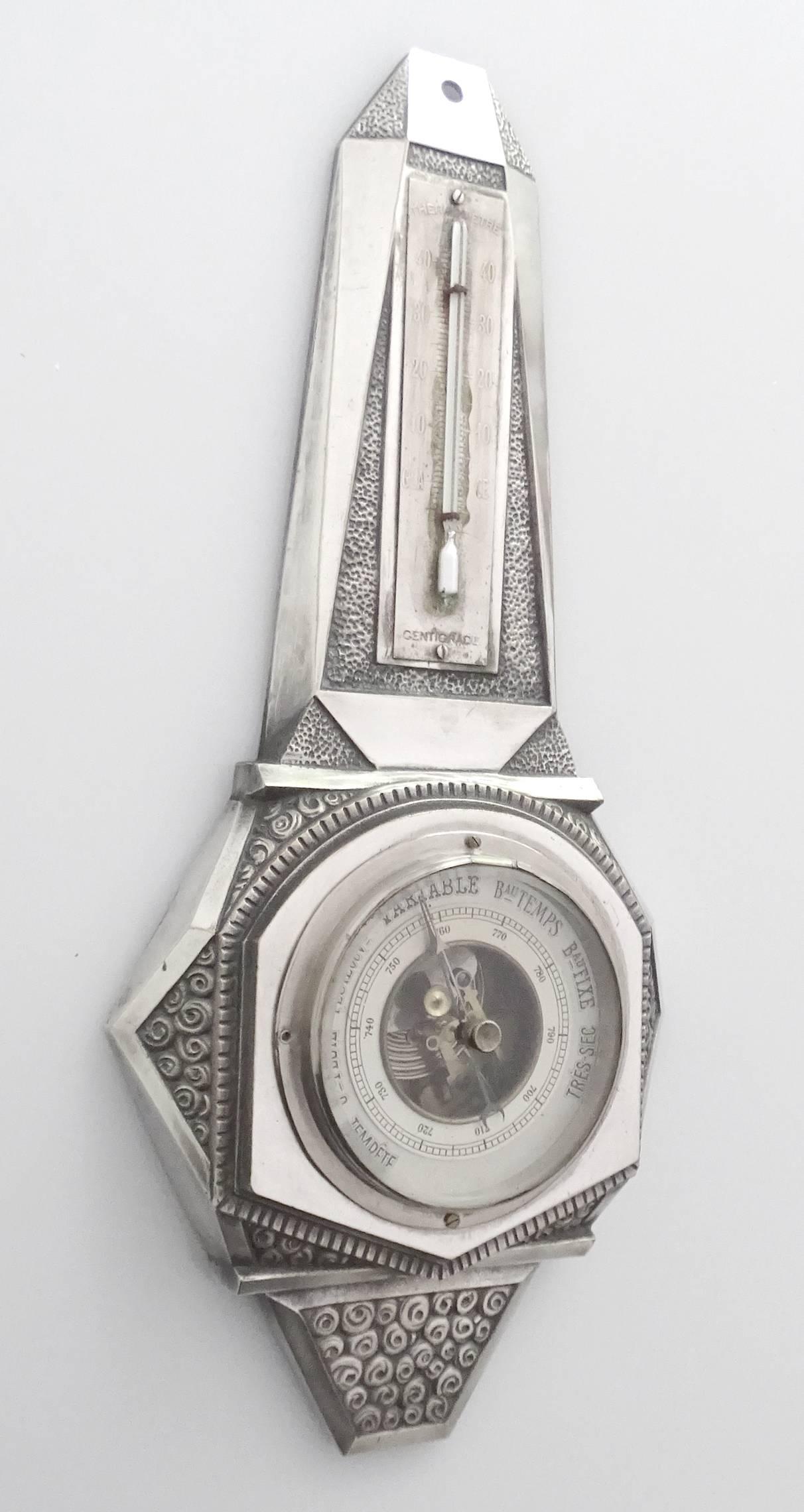 Mid-20th Century Large French Art Deco Barometer Weather Station,  Silver Plated, 1930s Design