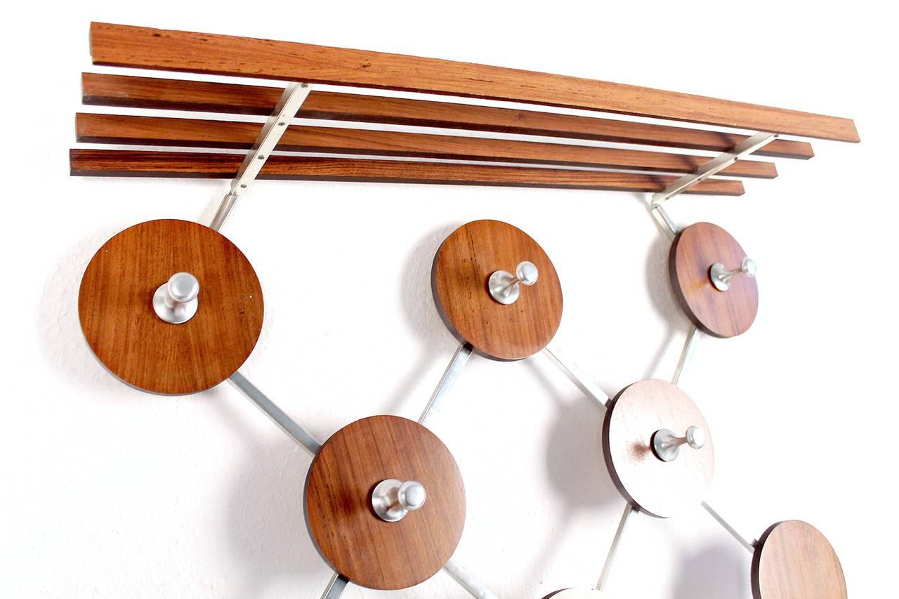 Aluminum Large Danish Mid-Century Modern Rosewood Coat Rack, 1960s Modernist Design