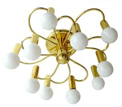Large Ten Spokes Brass Sputnik Design Flush Mount Light by Honsel
