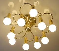 Large Ten Spokes Brass Sputnik Design Flush Mount Light by Honsel