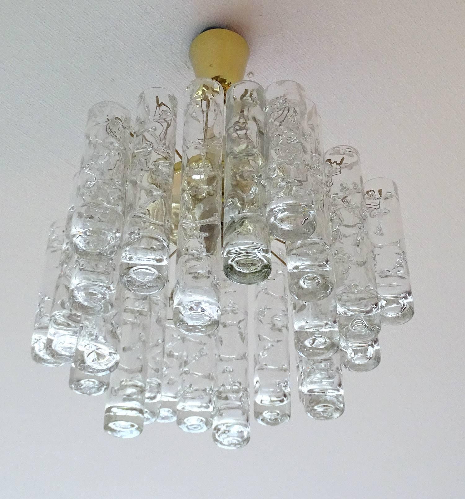 Doria Murano Glass Brass Chandelier, 1960s Pendant Lamp In Excellent Condition In Bremen, DE