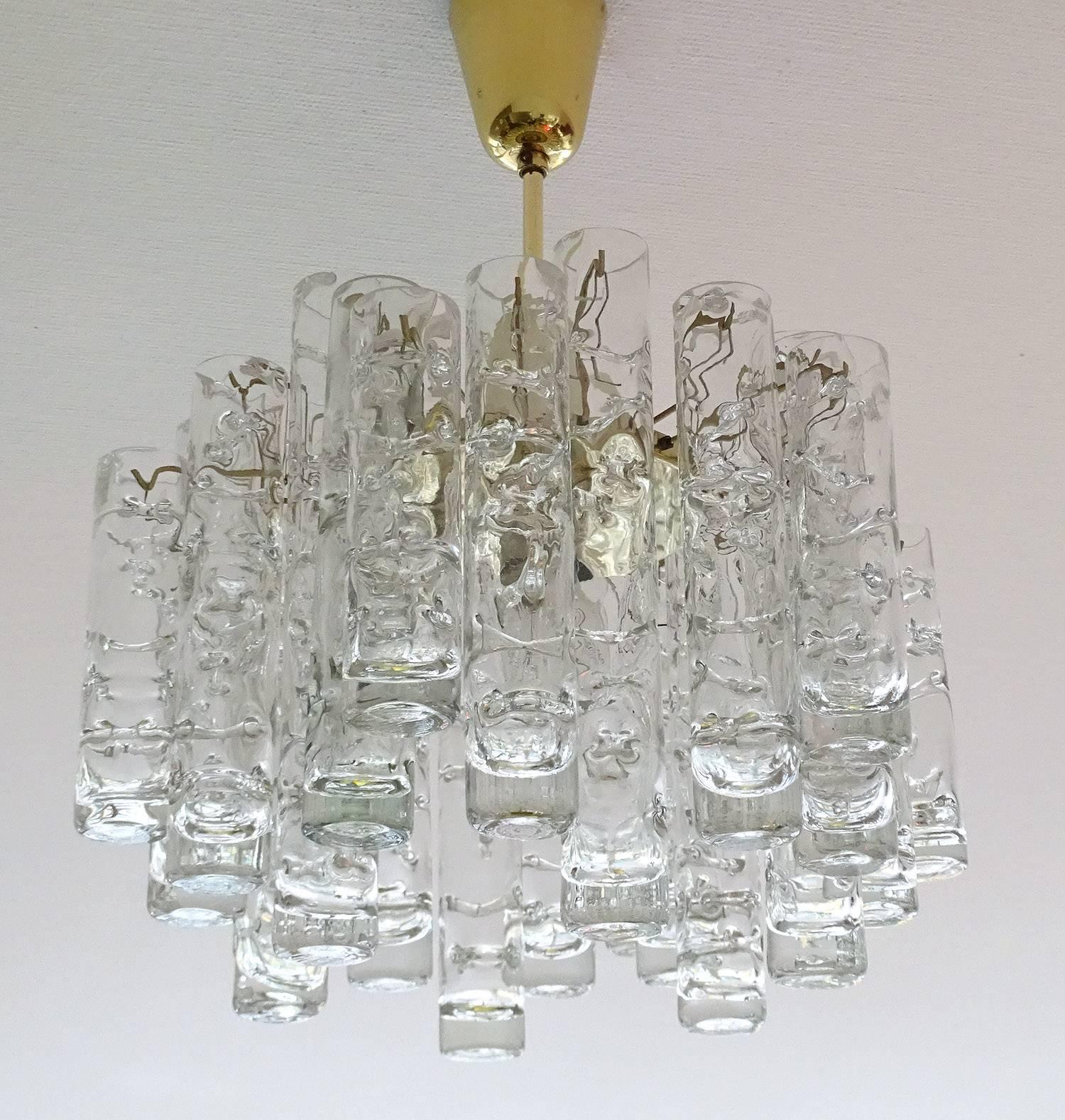 Mid-Century Modern Doria Murano Glass Brass Chandelier, 1960s Pendant Lamp