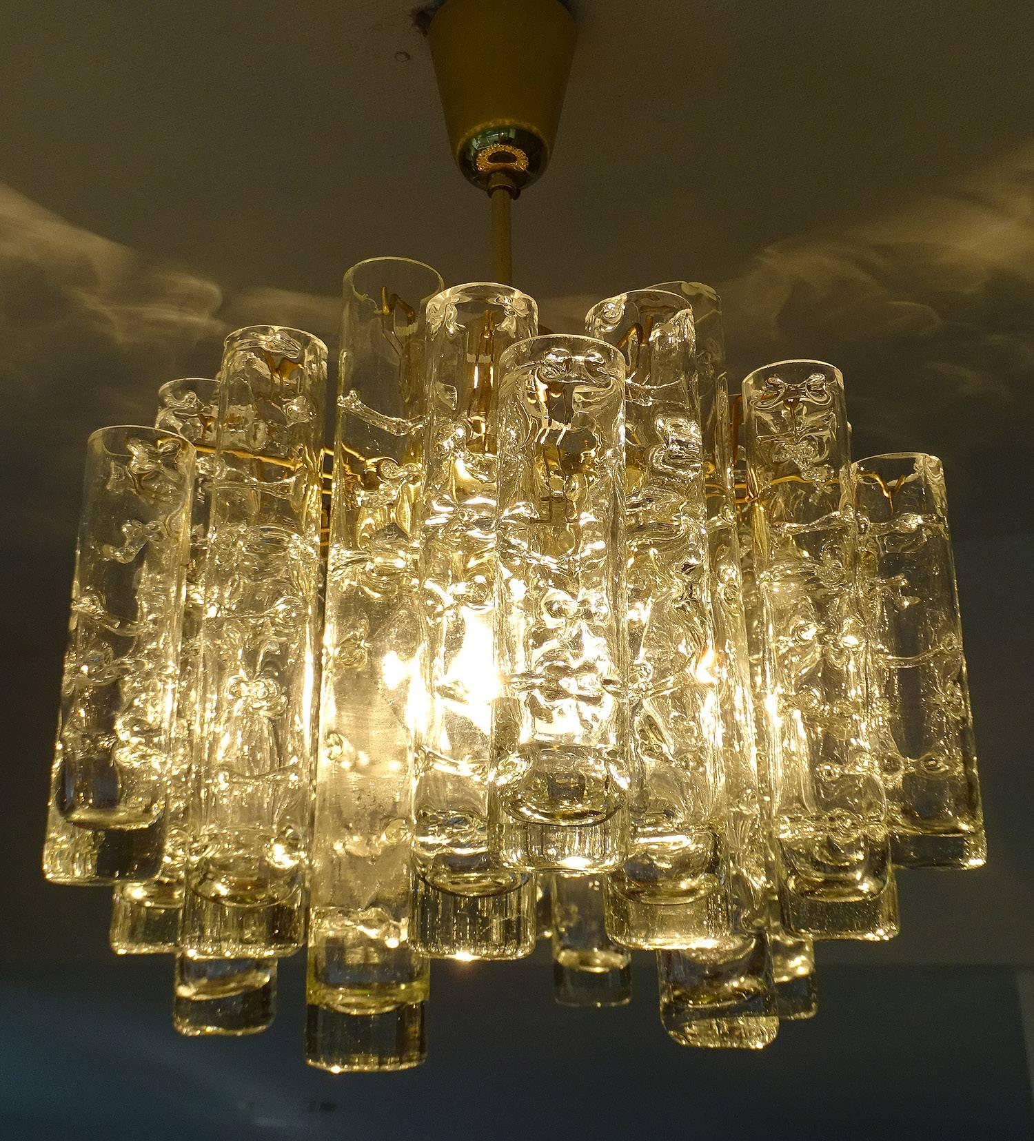 German Doria Murano Glass Brass Chandelier, 1960s Pendant Lamp