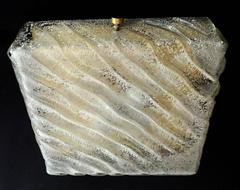 Large Square Murano Brass and Glass Flush Mount Light, 1960s Modernist Design