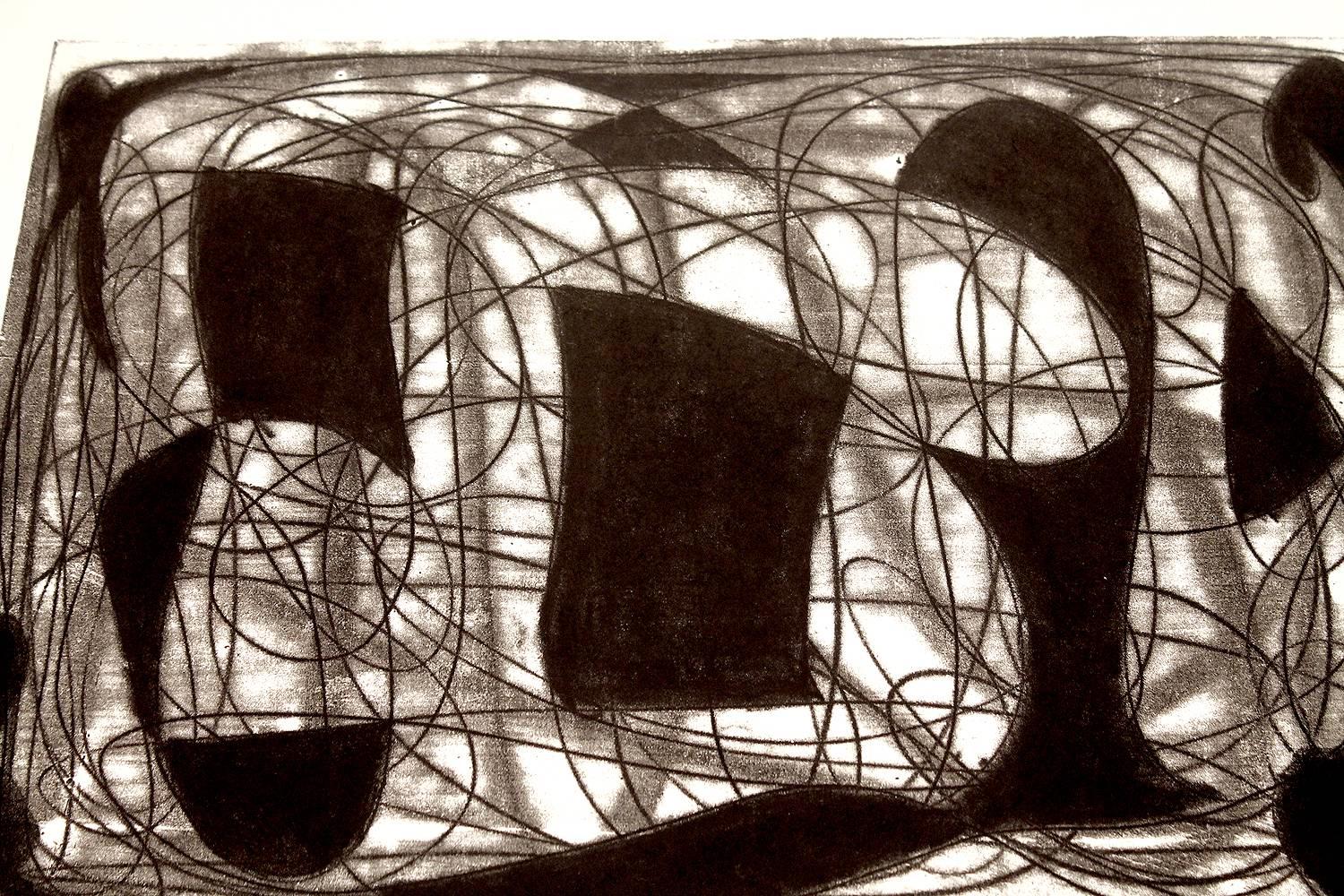 Alwin Carstens Contemporary Modern Abstract Woodblock Lithography, circa 1960s In Good Condition For Sale In Bremen, DE