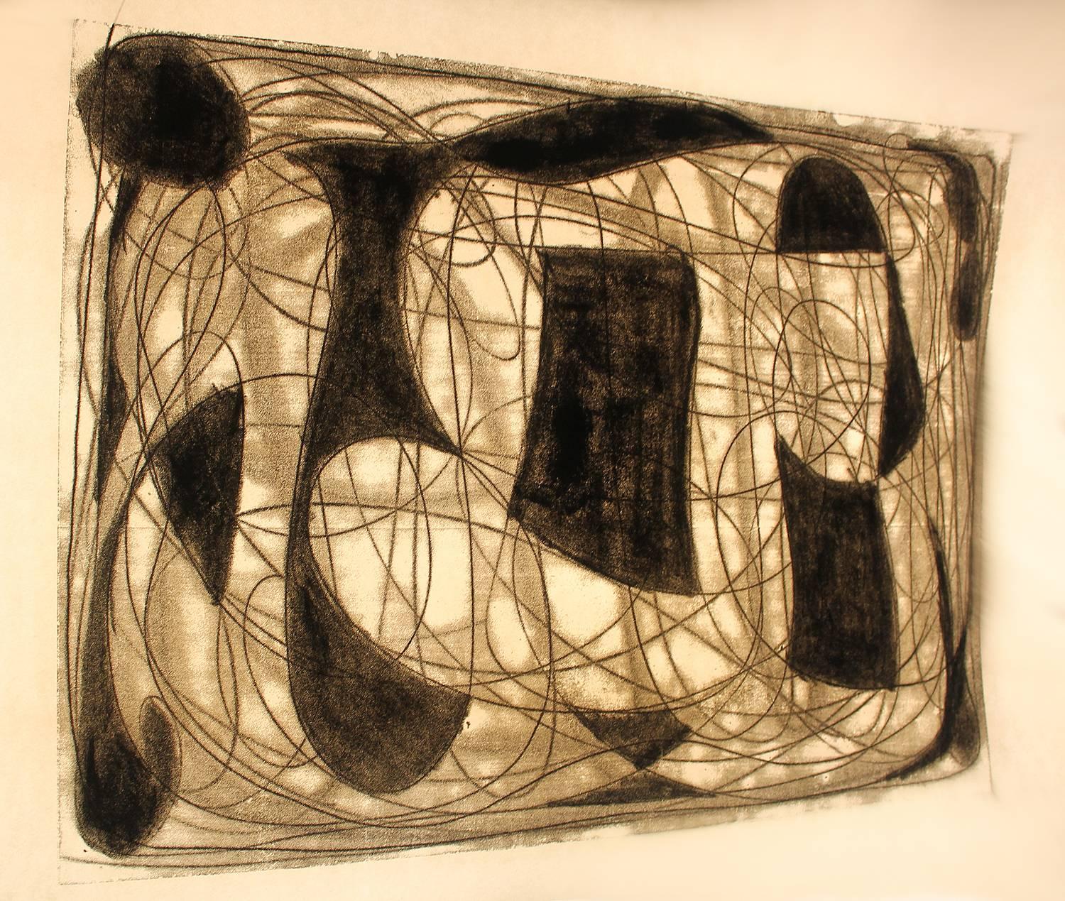 German Alwin Carstens Contemporary Modern Abstract Woodblock Lithography, circa 1960s For Sale