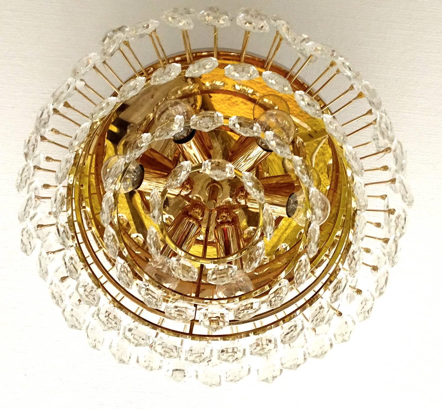 MidCentury Bakalowits Gilded Brass Crystal Flush Light,  1960s  For Sale 1