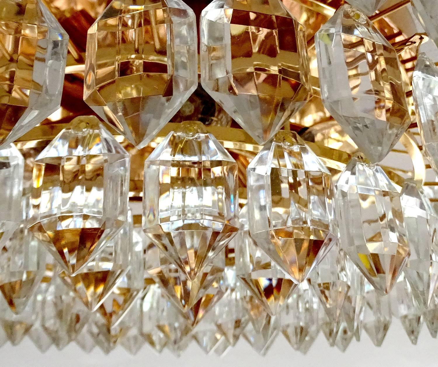 MidCentury Bakalowits Gilded Brass Crystal Flush Light,  1960s  For Sale 3